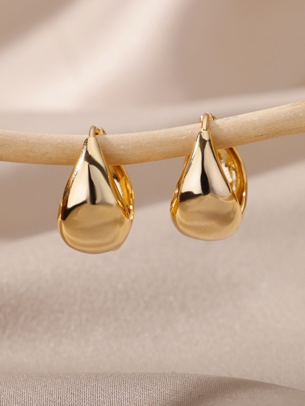Gold Teardrop Huggie Earrings - Women Jewelry